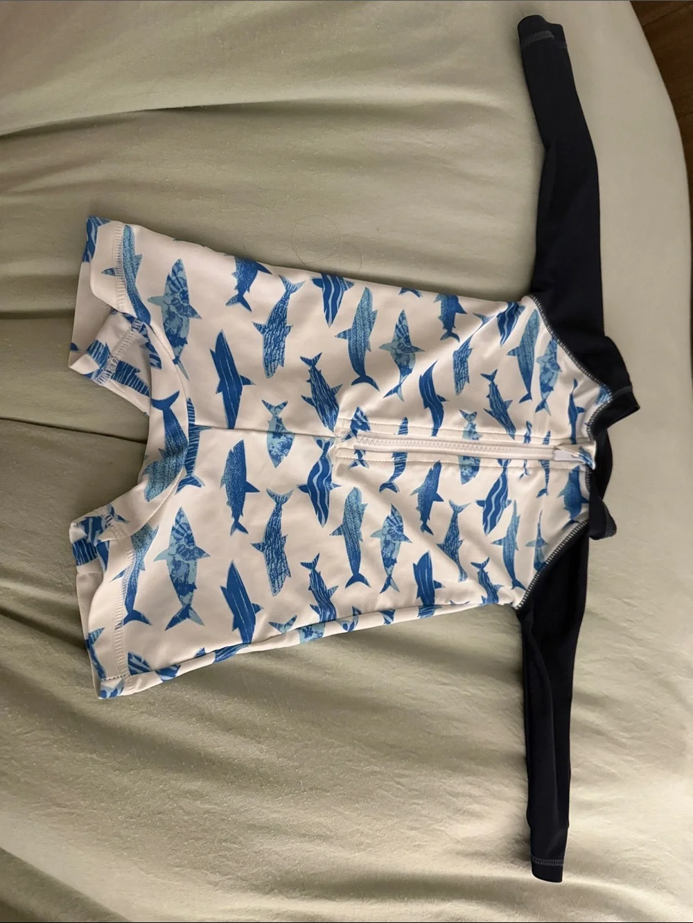 Kids' Navy & White Shark Print Rash Guard One-Piece swimsuit long sleeves
